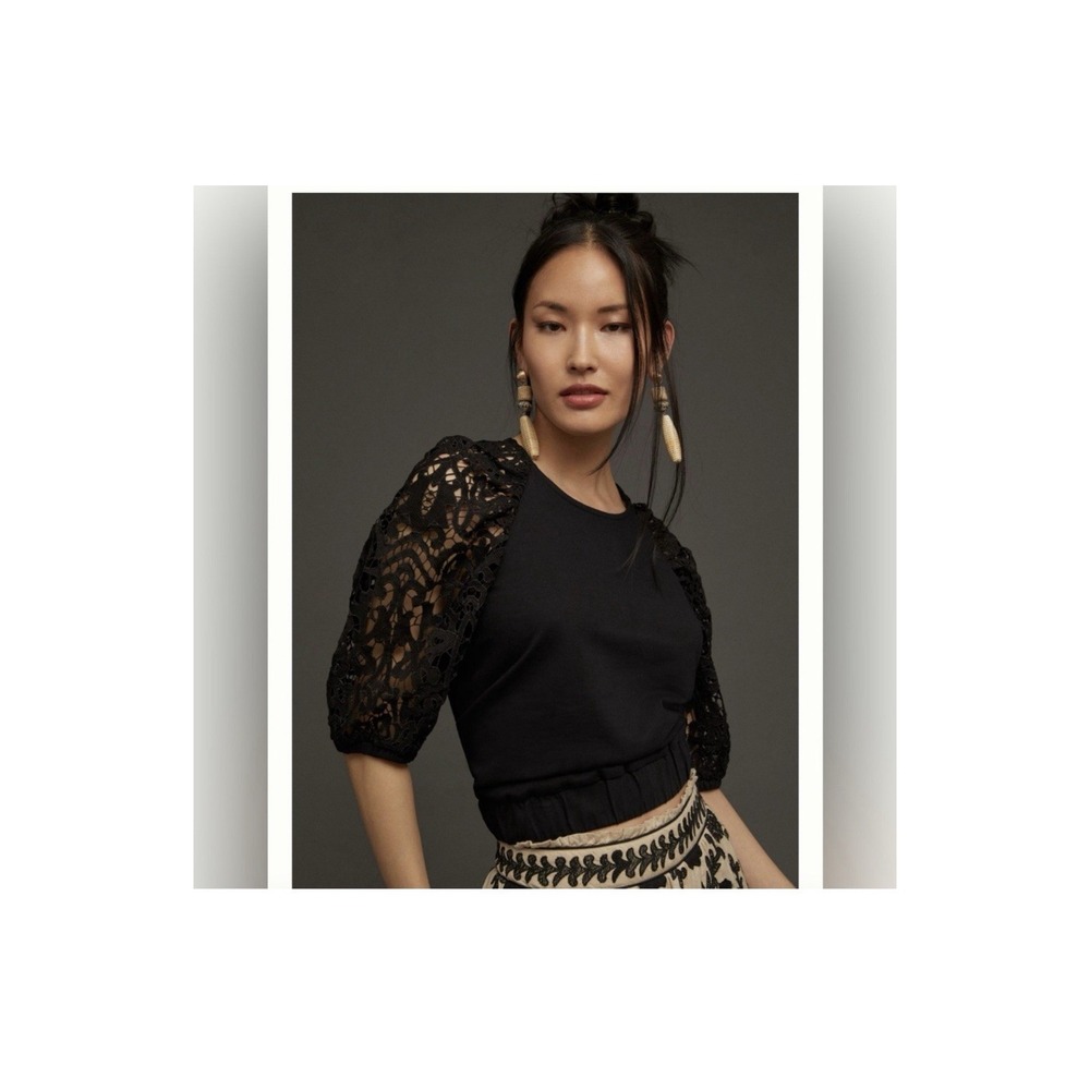 dolan Black Lace Puff-Sleeve Crop Top